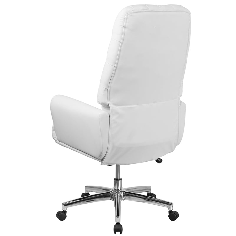 Office Chair White Ribbed Faux Leather Polished Chrome Swivel