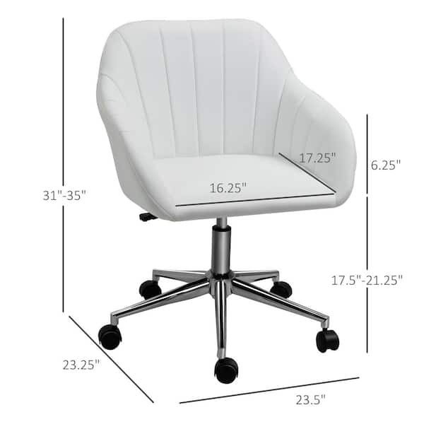 Office Chair White Ribbed Stitching, Faux Leather, Polished Chrome Base