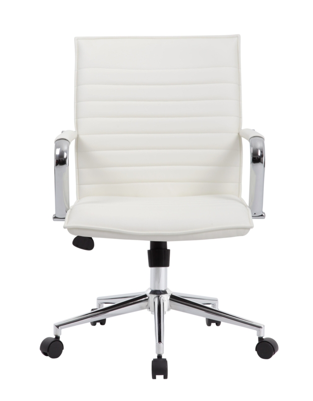 Office Chair White Ribbed Upholstery Polished Chrome C-Arms Task Seat