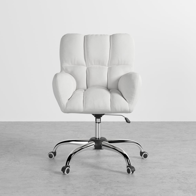 Office Chair White Textured Fabric Curved Silhouette Polished Base