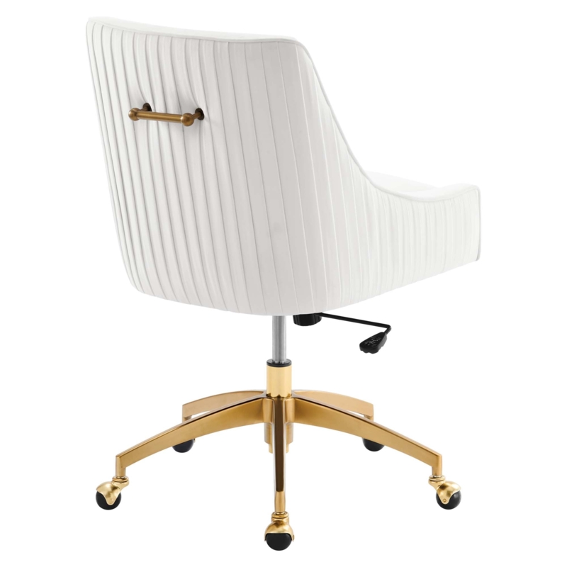 Office Chair White Velvet Channel Tufting Gold Base Armless Design Chic