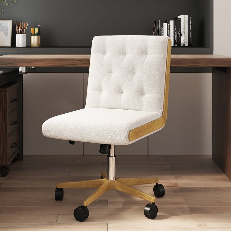 Office Chair White Woven Fabric Polished Chrome Base Swivel