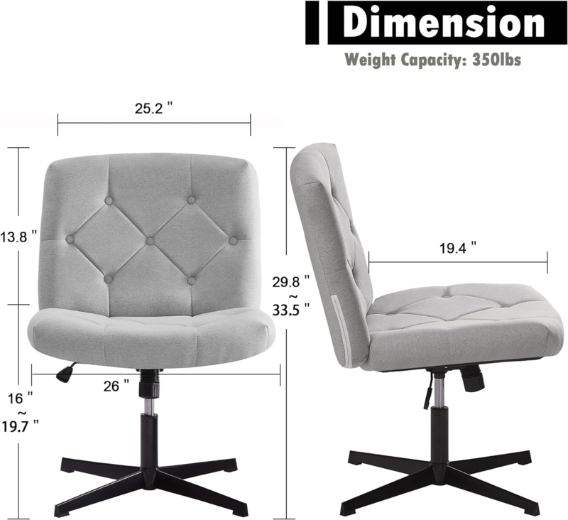 Office Chair Wide Seat Grid Pattern Quilted Stitching Beige