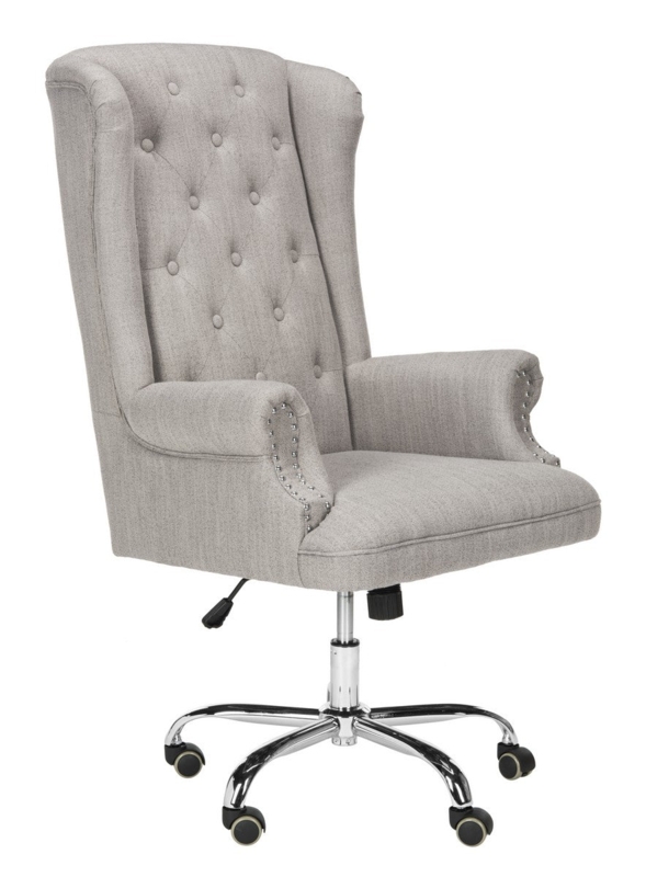 Office Chair Wingback Silhouette Linen Button Tufted Chrome Base