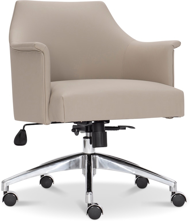 Office Chair with Curved Wood Frame, Light Gray Upholstery, Polished Base