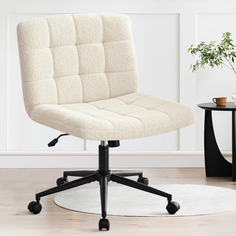 Office Chair with Extra Wide Seat Ivory Tufted Armless