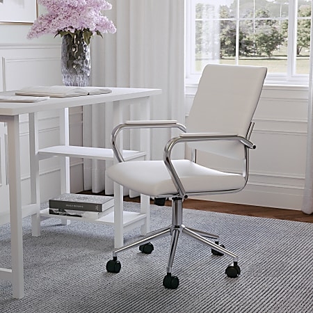 Office Chair with Polished Nickel Frame and Horizontal Channel Stitching