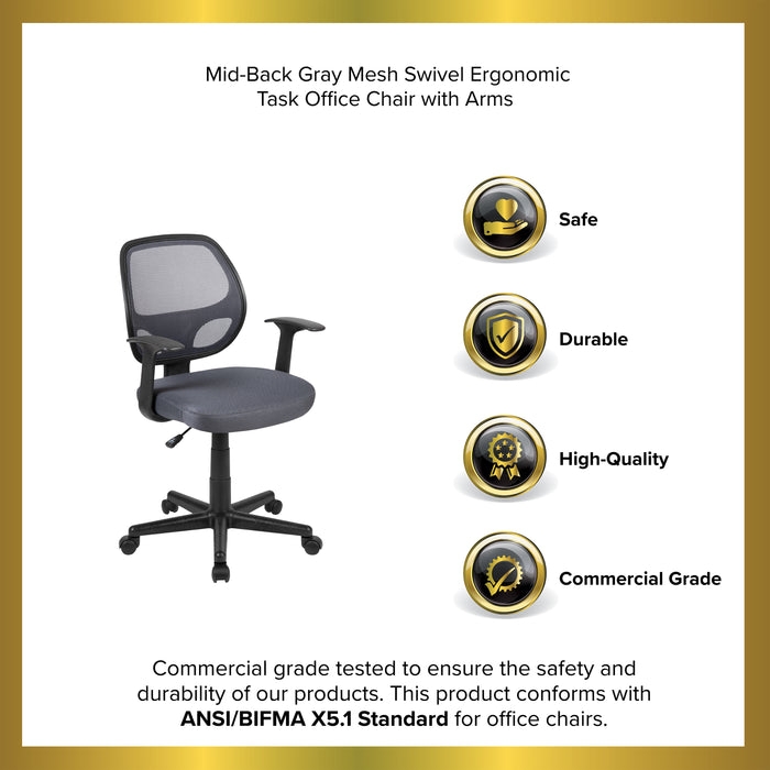 Office Chair with Two-Tone Gray and Black Mesh Back & Upholstered Seat