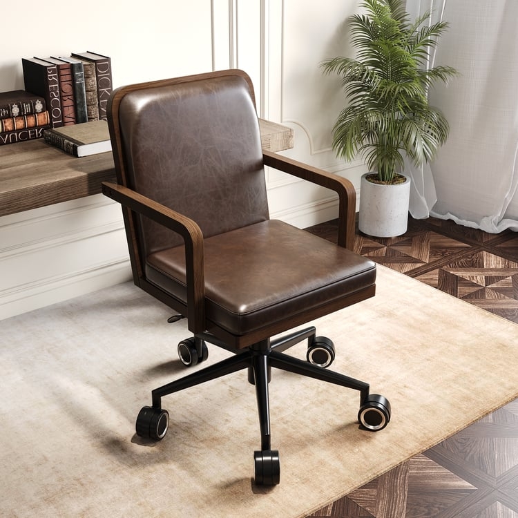 Office Chair with Wood Shell, Ribbed Upholstery, and High Back Design