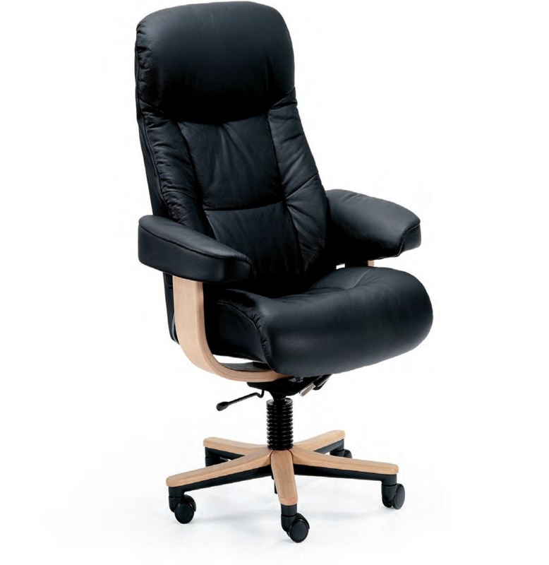 Office Chair Wood Accented Base Cognac Upholstery Integrated Headrest