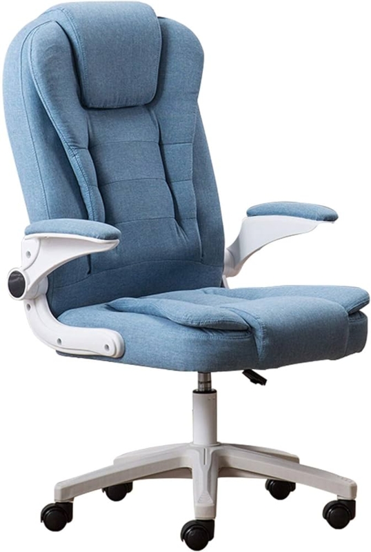 Office Chair Wood Toned Base Beige Linen Extra Padded Scandinavian