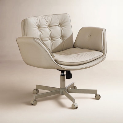 Office Chair Wood Toned Base Cream Upholstery Scandinavian Swivel