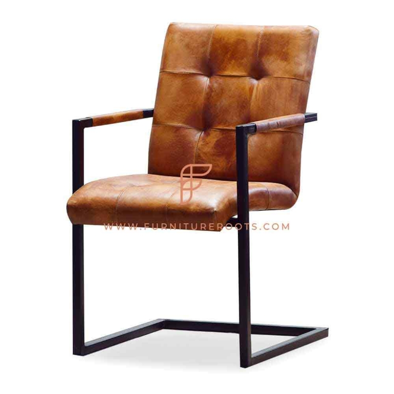 Office Chair Wood Toned Outer Shell Ribbed Leather Industrial Metal Base