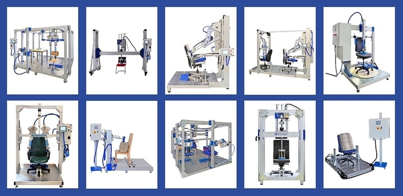 Office Chairs in Durability Testing Rig for Ergonomic Comparison