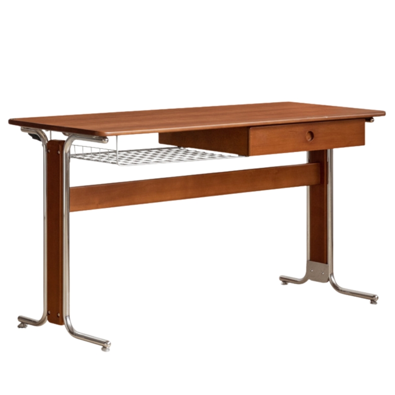 Office Desk Bauhaus Silhouette Tapered Legs Warm Teak Finish Minimalist