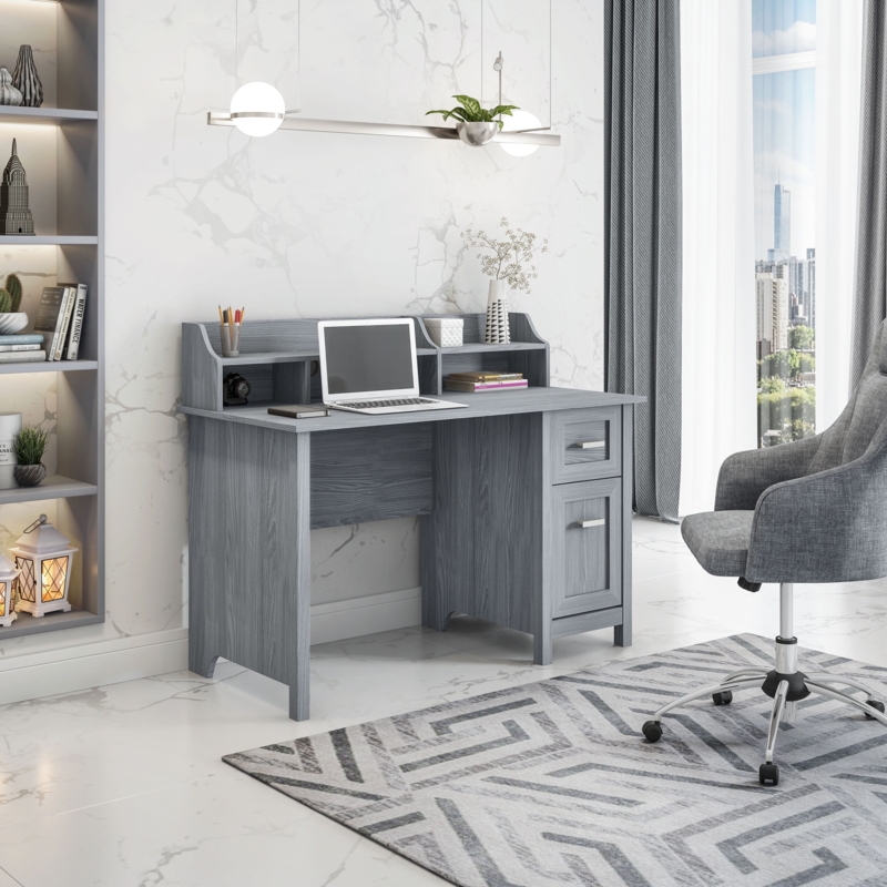 Office Desk Charcoal Gray Asymmetrical Storage Keyboard Tray Minimalist