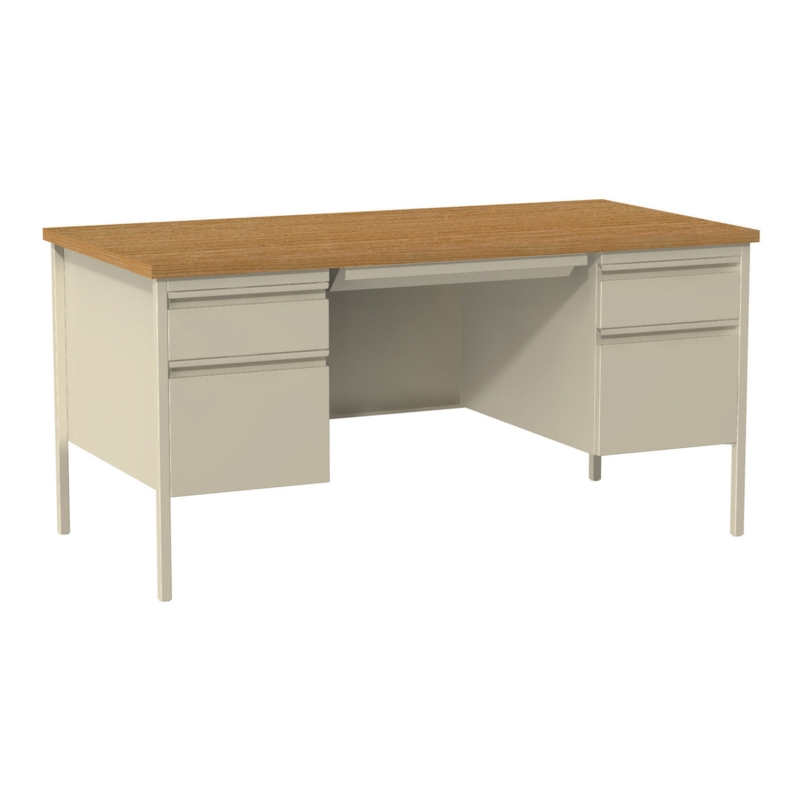 Office Desk Charcoal Steel Double Pedestal Central Pencil Drawer