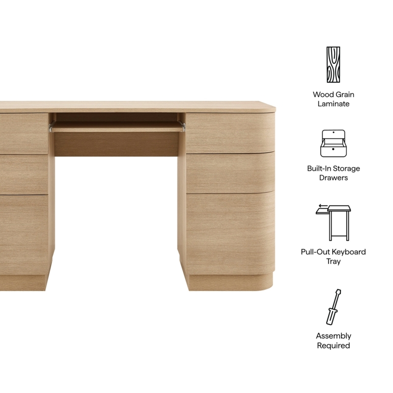 Office Desk Curved, Fluted Base with Gold Metal Leg Caps