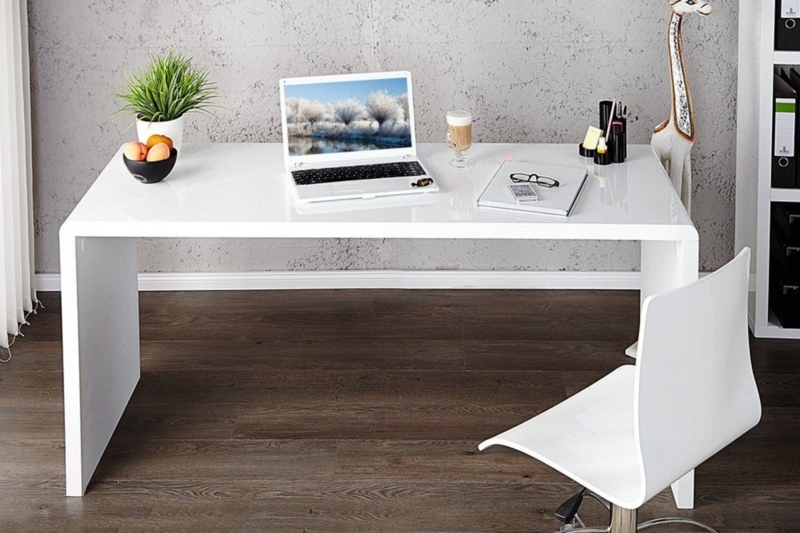 Office Desk Cut-Out Handles Tapered Wood Legs Scandinavian Style White