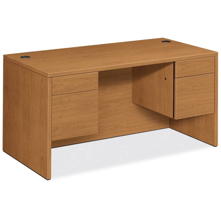 Office Desk Harvest Finish Silver Hardware Integrated Grommets