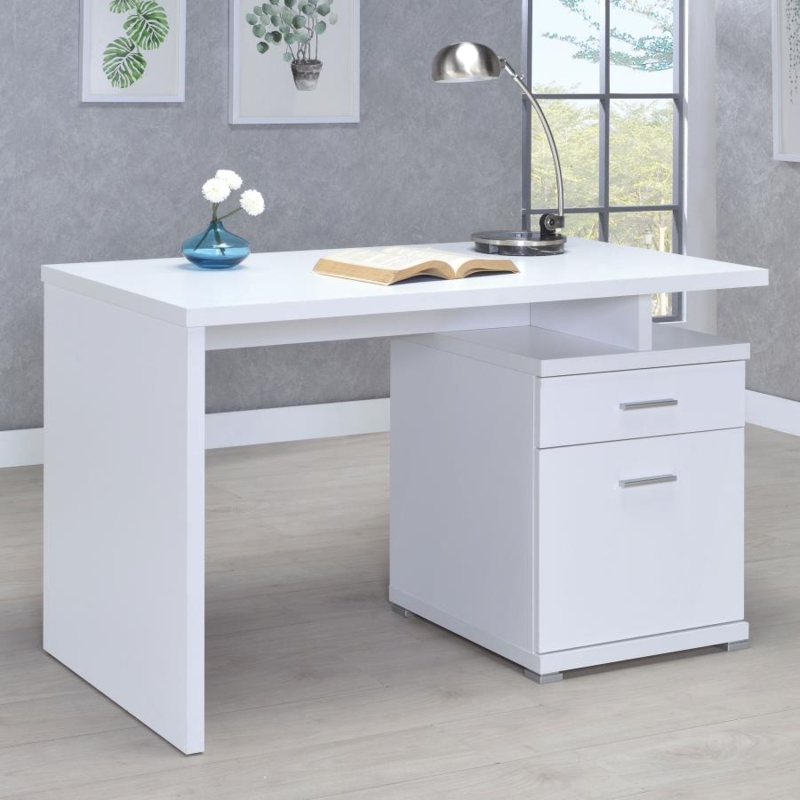 Office Desk in L-Shape with Splayed Legs and Integrated Storage