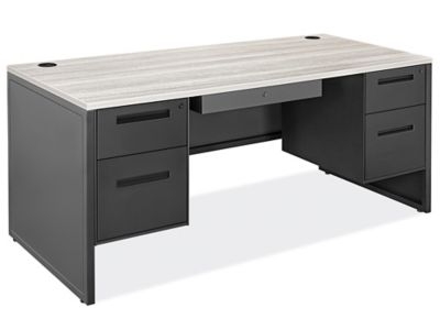 Office Desk Industrial Metal Base Double Pedestal Locks