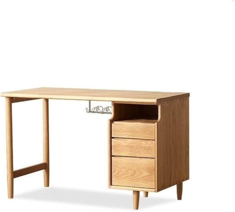 Office Desk Integrated Bookshelf Tapered Legs Natural Wood Scandinavian