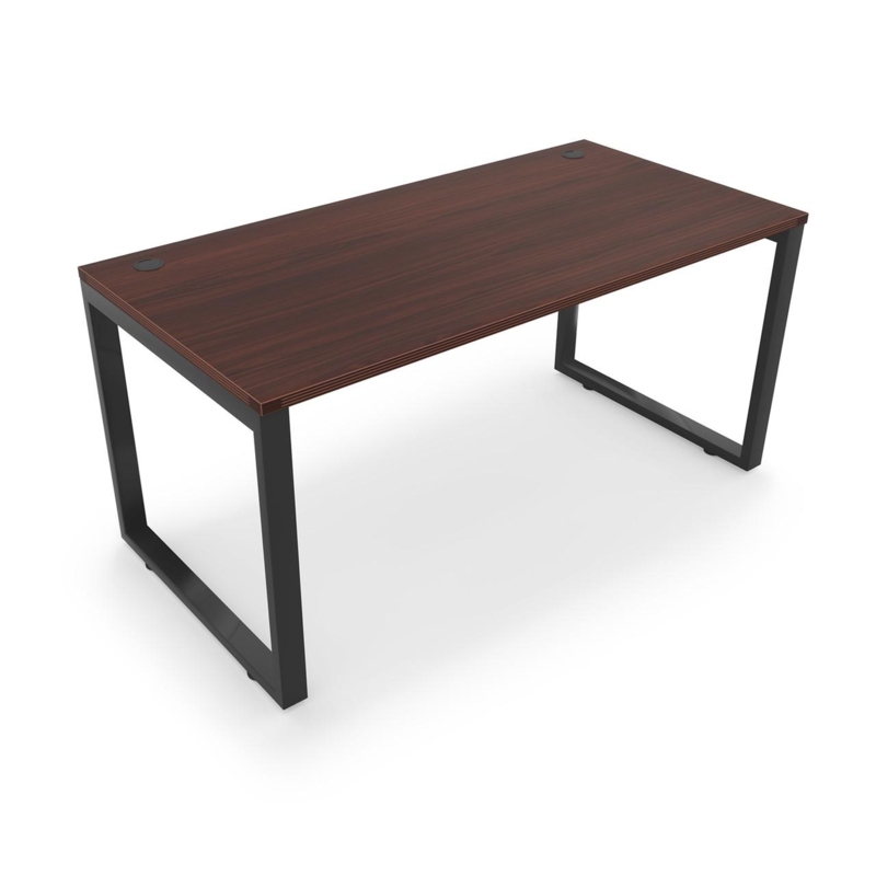 Office Desk Loop Legs Wood-Toned Top Black Metal Industrial Modern