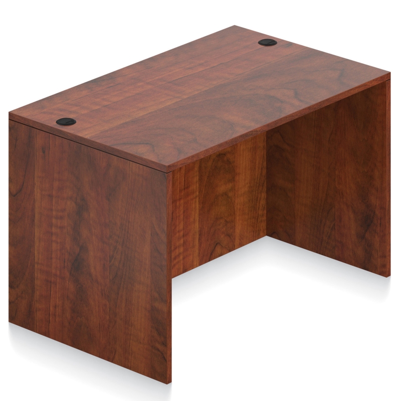 Office Desk Mahogany Tone Slab Ends Cord Management Minimalist Shell