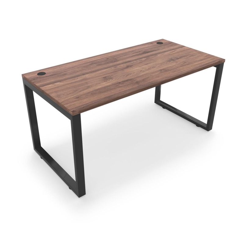 Office Desk Metal Loop Legs, Light Wood Top, Modern Desk with Black Legs
