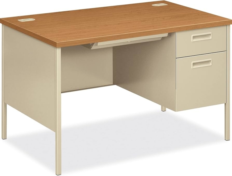 Office Desk Putty Metal Base Locking Drawers Laminate Top