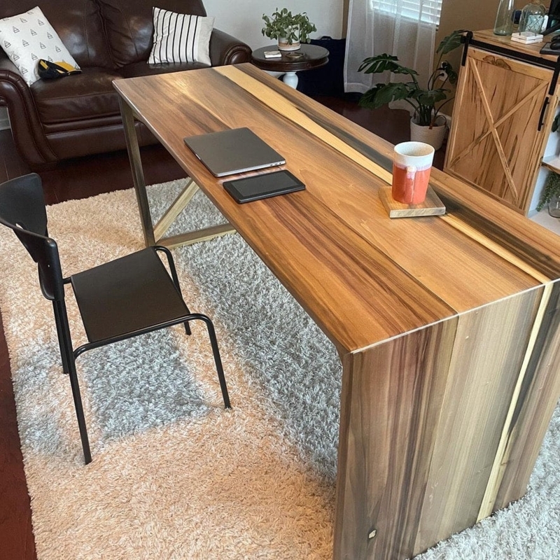 Office Desk Rainbow Poplar Live Edge Top Black Metal Legs Industrial