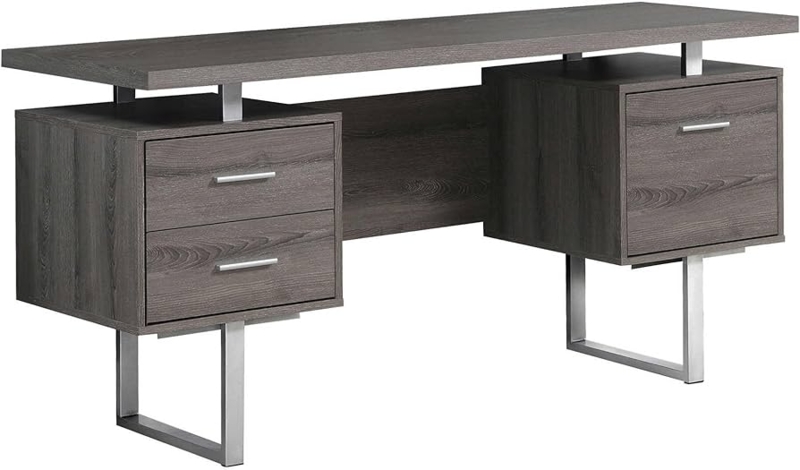 Office Desk Reclaimed Look with Silver Sled Legs & Return