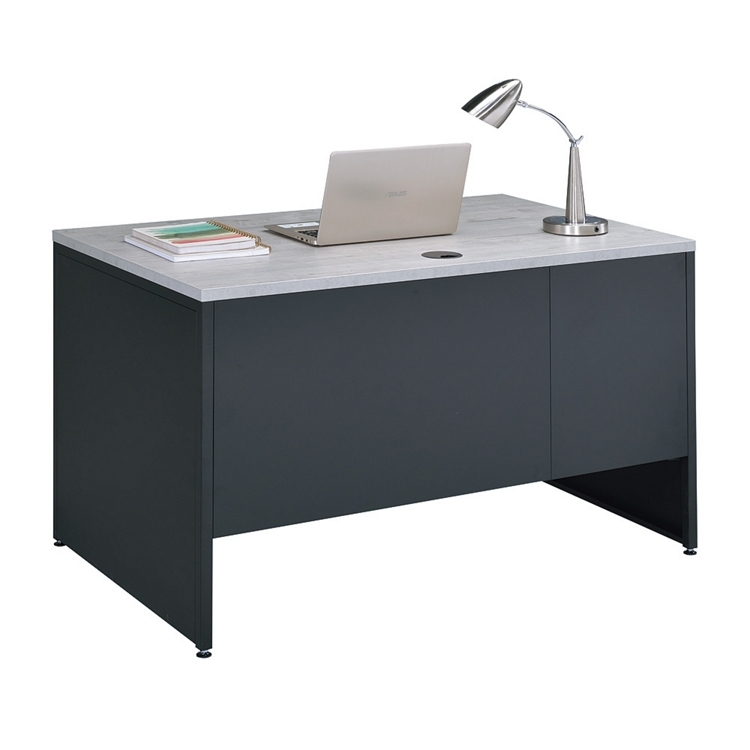 Office Desk Single Pedestal, Charcoal Steel Frame, Wood Laminate Top.