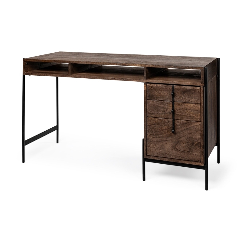Office Desk Sled Base Three Drawers Industrial Wood