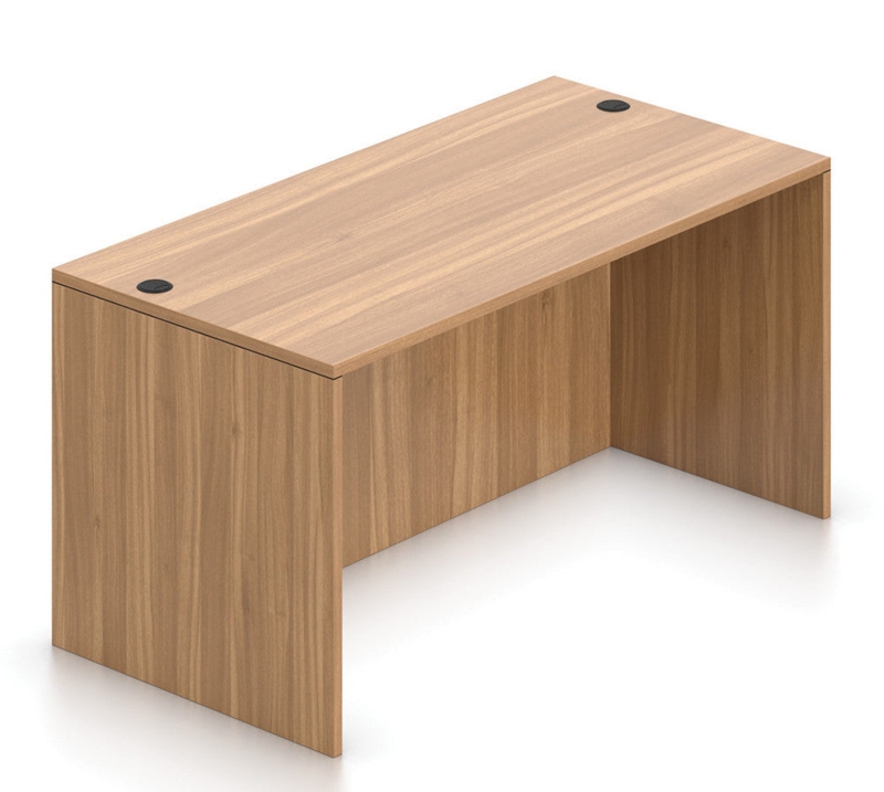 Office Desk Solid Side Panels Light Wood Grain Wire Management