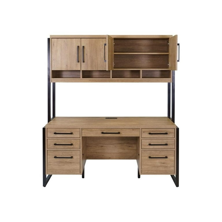 Office Desk Two Tier Design Monitor Riser Shelf Light Brown