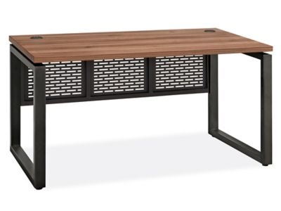 Office Desk Walnut Finish T-Leg Base Modesty Panel Modern Design