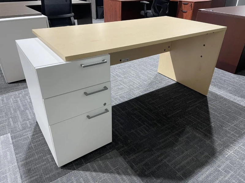Office Desk White Drawer Fronts Maple-Toned Three-Drawer Contemporary