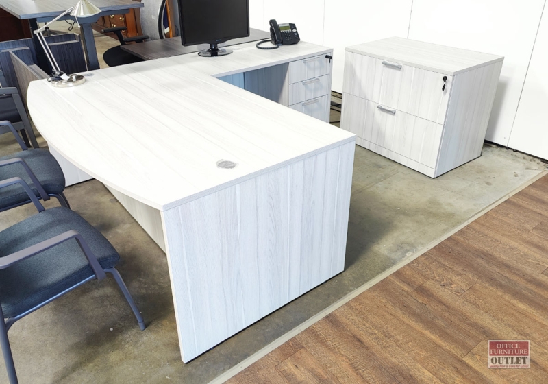 Office Desk with Bow Front, L-Shaped Configuration