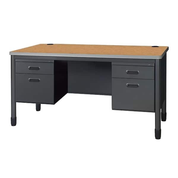 Office Desk with Double Pedestal Storage and Oak Top