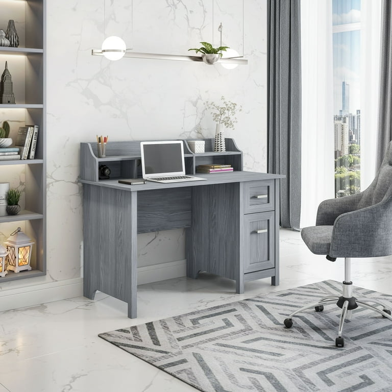 Office Desk with Integrated Hutch Keyboard Tray and Storage Drawers