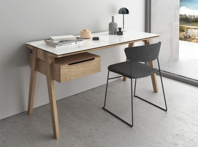 Office Desk with Integrated Shelf, Minimalist Wood Design