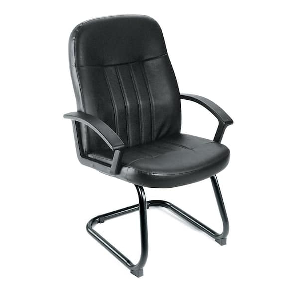 Office Guest Chair Sled Base Black Leather With Arms