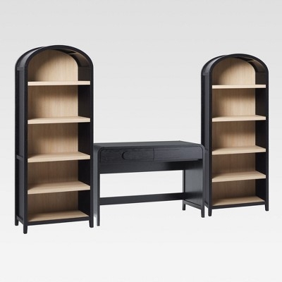 Office Set, Arched Bookcases with Matte Black Finish