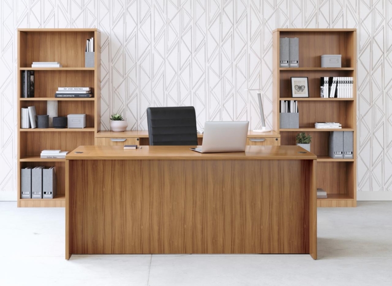 Office Set, U-Shaped Configuration, Mahogany Finish