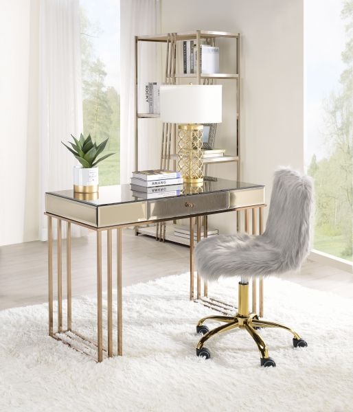 Office Set with Smoky Mirror Drawers and Champagne Gold Frame