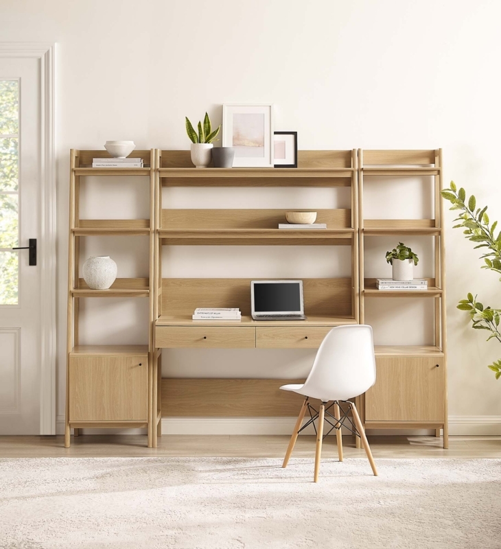 Office Set with Tapered Splayed Legs, Light Oak Finish