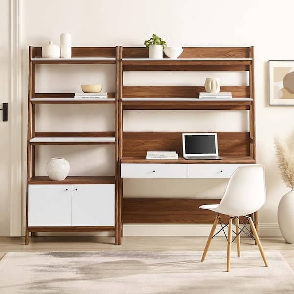 Office Set with Walnut and White Contrast, Tapered Legs