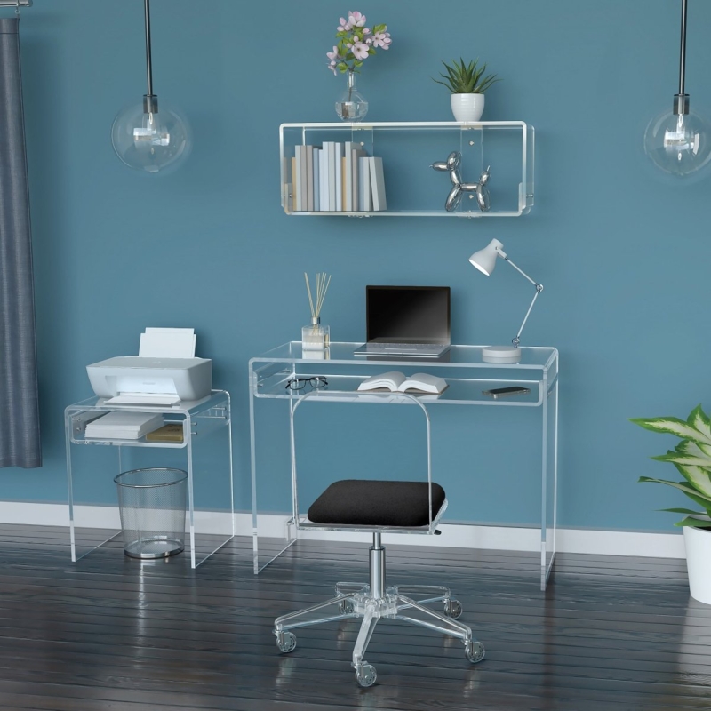 Office Set with Waterfall Edge & Transparent Acrylic Chair